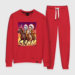 Костюм хлопковый женский Индейцы Рик и Морти скачут на лошадях, цвет: красный