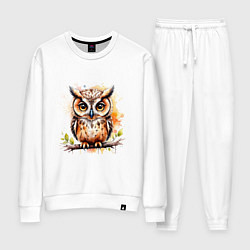 Костюм хлопковый женский Акварельная сова, цвет: белый