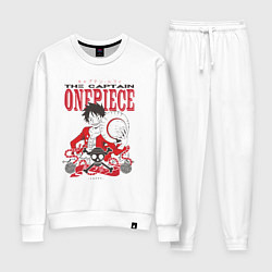Костюм хлопковый женский Ванпис Луффи череп, цвет: белый