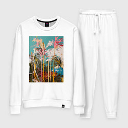 Костюм хлопковый женский Абстрактная графическая картина с пальмами, цвет: белый