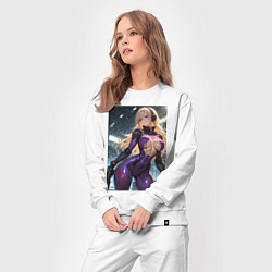 Костюм хлопковый женский Девушка с оружием в киберпанк стиле, цвет: белый — фото 2