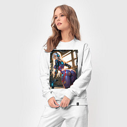 Костюм хлопковый женский Девушка с оружием в киберпанк стиле, цвет: белый — фото 2