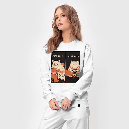 Женский костюм Work hard rest hard cat / Белый – фото 3