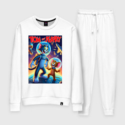 Костюм хлопковый женский Том и Джерри - неоновый космос, цвет: белый