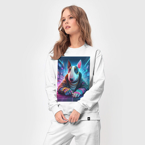 Женский костюм Cool bull terrier - cyberpunk / Белый – фото 3