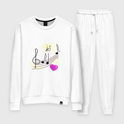 Костюм хлопковый женский Музыка это моя любовь на светлом фоне, цвет: белый