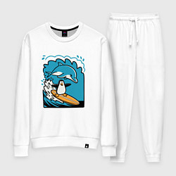 Костюм хлопковый женский Пингвин покорил волну, цвет: белый