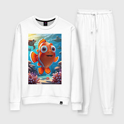 Костюм хлопковый женский Рыбка клоун плавает с черепахами, цвет: белый