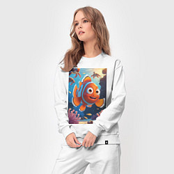 Костюм хлопковый женский Рыбка клоун плавает с черепахами, цвет: белый — фото 2