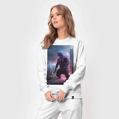 Женский костюм Годзилла посреди мегаполиса / Белый – фото 3