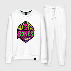 Костюм хлопковый женский Bones кислотный череп, цвет: белый