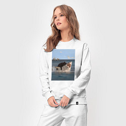 Костюм хлопковый женский Кошка и акула, цвет: белый — фото 2