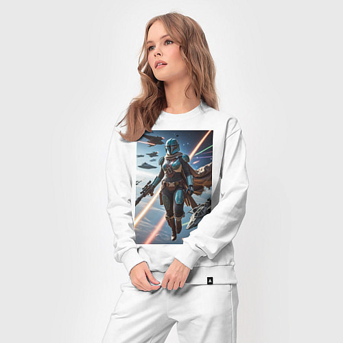 Женский костюм Девушка-мандалорец в космосе / Белый – фото 3