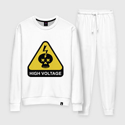 Костюм хлопковый женский Опасно - высокое напряжение, цвет: белый