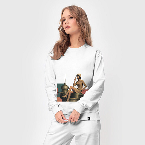 Женский костюм Девушка на орудийной башне ретрофутуризм поп-арт 1 / Белый – фото 3