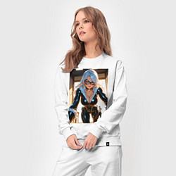 Костюм хлопковый женский Черная кошка в комнате, цвет: белый — фото 2