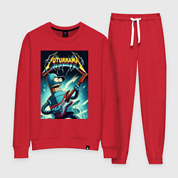 Костюм хлопковый женский Рок гитарист Бендер и неоновые молнии, цвет: красный