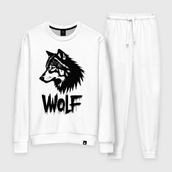 Костюм хлопковый женский Волк в стиле граффити, цвет: белый