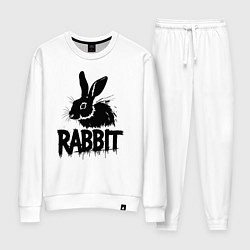 Костюм хлопковый женский Черный кролик с надписью, цвет: белый