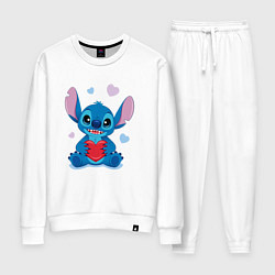Костюм хлопковый женский Стич с сердцем, цвет: белый