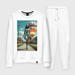 Костюм хлопковый женский Девушка в костюме монашки уходит от взрыва, цвет: белый