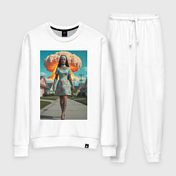 Костюм хлопковый женский Девушка в костюме монашки уходит от взрыва, цвет: белый