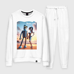 Костюм хлопковый женский Робот-сгибальщик Бендер со своей чувихой на пляже, цвет: белый