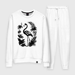 Костюм хлопковый женский Черный фламинго в цветах, цвет: белый