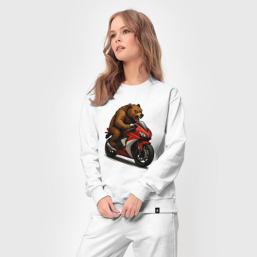 Женский костюм Медведь на красном мотоцикле / Белый – фото 3
