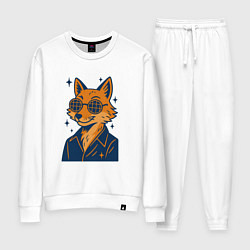 Костюм хлопковый женский Лиса в очках, цвет: белый