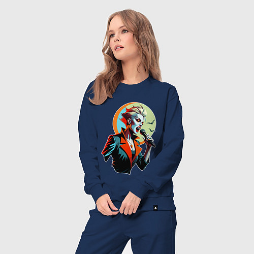 Женский костюм Певица рок вампир с микрофоном / Тёмно-синий – фото 3