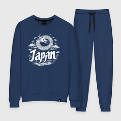 Костюм хлопковый женский Японский круглый дракон, цвет: тёмно-синий