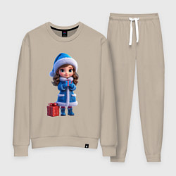 Костюм хлопковый женский Снегурочка с подарком, цвет: миндальный