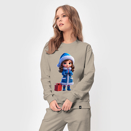 Женский костюм Снегурочка с подарком / Миндальный – фото 3