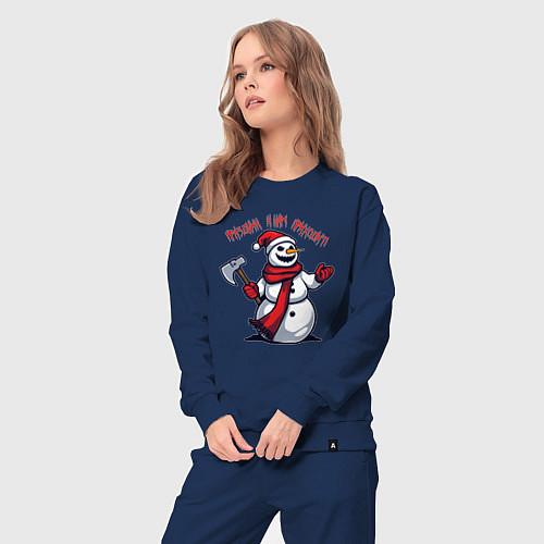 Женский костюм Зловещий снеговик с топором - праздник приходит / Тёмно-синий – фото 3