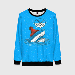 Свитшот женский Акула хоккейный фанат, цвет: 3D-черный
