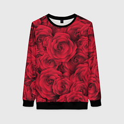 Свитшот женский Красные розы, цвет: 3D-черный
