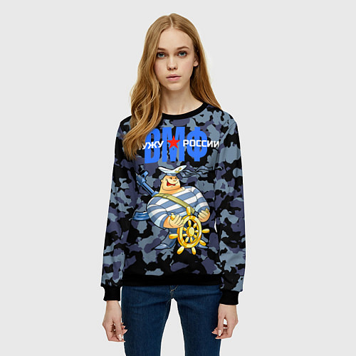 Женский свитшот ВМФ - Служу России / 3D-Черный – фото 3