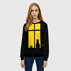Свитшот женский Котик в окошке, цвет: 3D-черный — фото 2