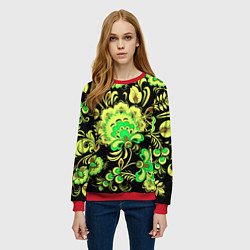 Свитшот женский Хохлома: черный и салатовый, цвет: 3D-красный — фото 2