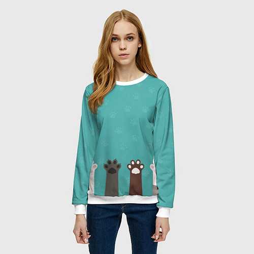 Женский свитшот Лапки котеек / 3D-Белый – фото 3