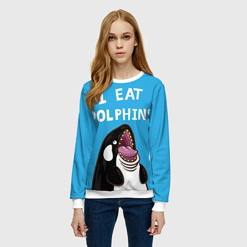 Женский свитшот I eat dolphins / 3D-Белый – фото 3