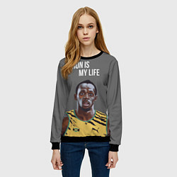 Свитшот женский Усэйн Болт, цвет: 3D-черный — фото 2