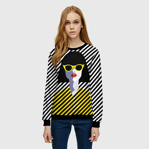 Женский свитшот Pop art girl / 3D-Черный – фото 3