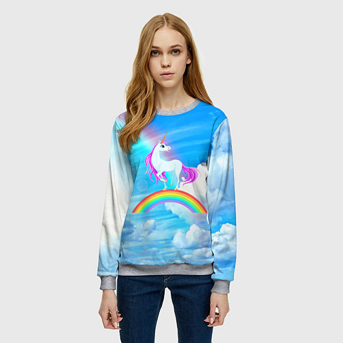 Женский свитшот Единорог / 3D-Меланж – фото 3