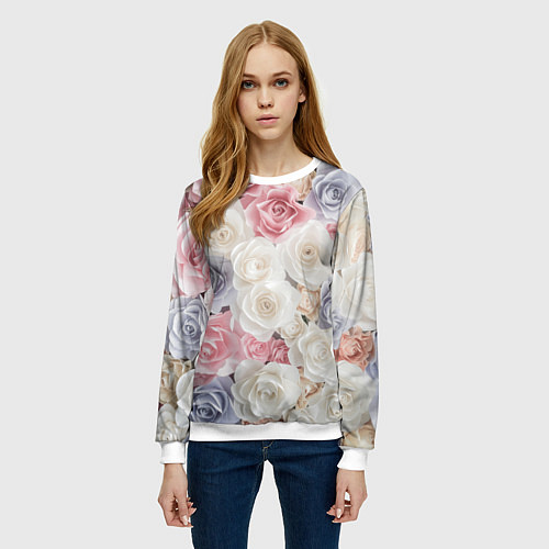 Женский свитшот Букет из роз / 3D-Белый – фото 3
