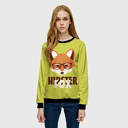 Свитшот женский Hipster Fox, цвет: 3D-черный — фото 2