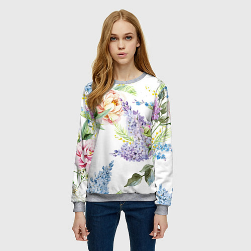 Женский свитшот Сирень и Пионы / 3D-Меланж – фото 3