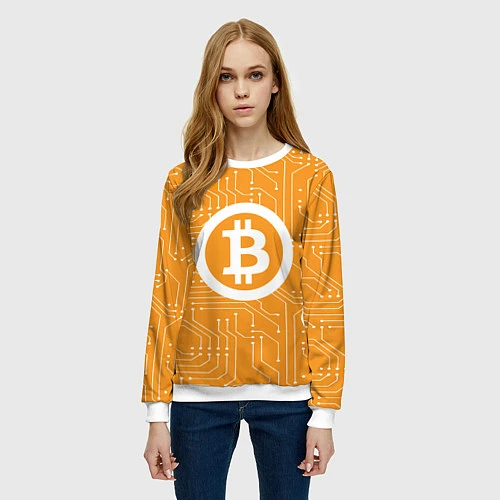 Женский свитшот Bitcoin: Orange Network / 3D-Белый – фото 3
