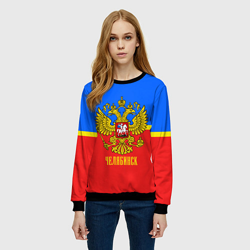 Женский свитшот Челябинск: Россия / 3D-Черный – фото 3